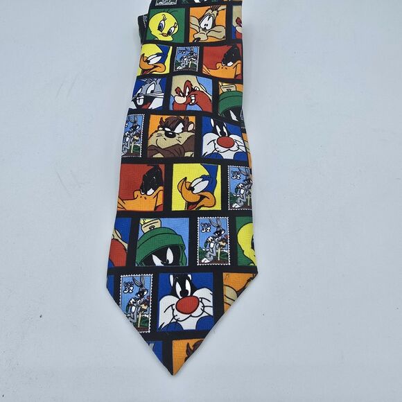 Mens Necktie Vintage Looney Tunes Mania Plaid 55" x 4" Taz Porky Silvester - Picture 2 of 6